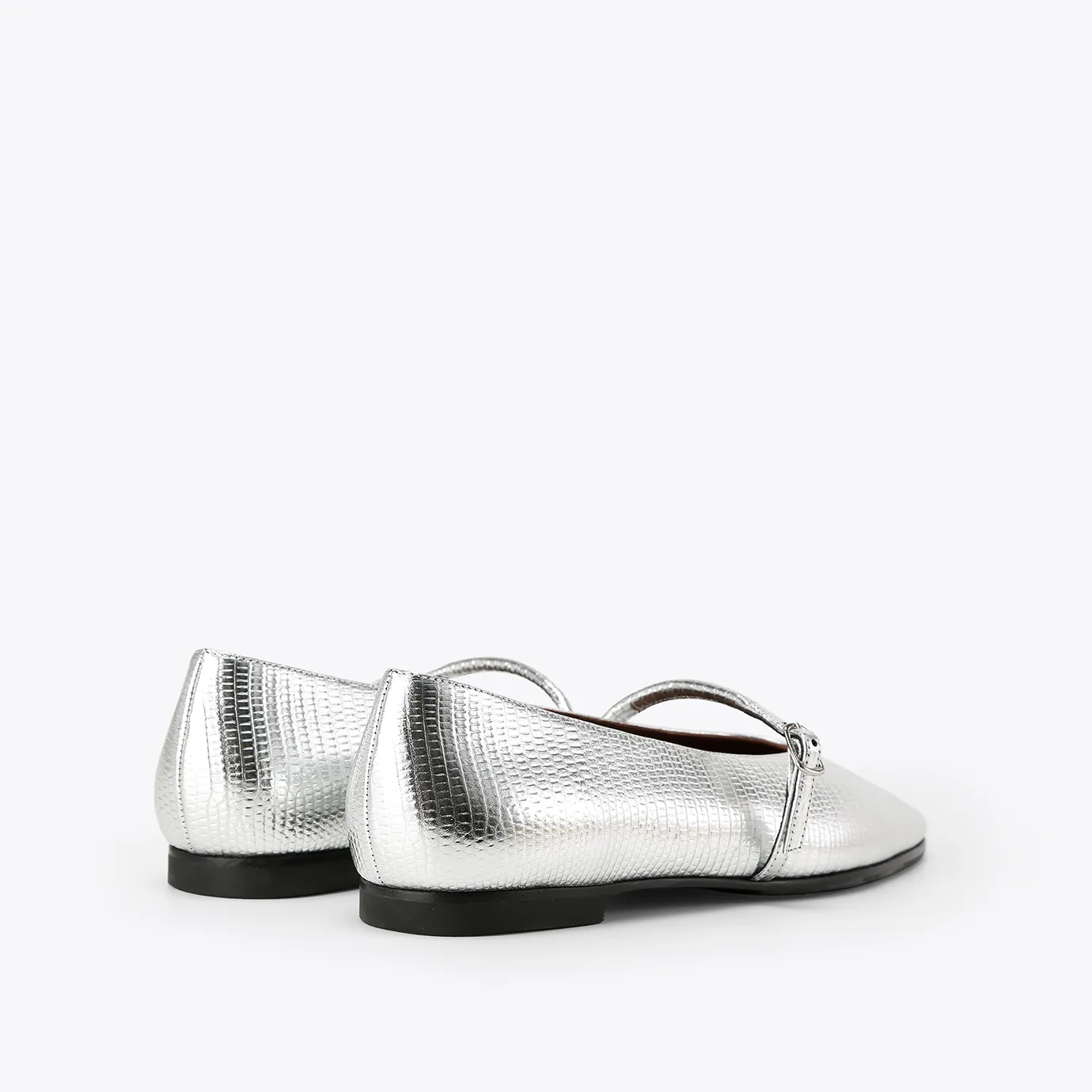 Beracamy Almond Mary Jane Flat - Embossed Silver