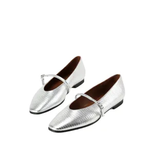 Beracamy Almond Mary Jane Flat - Embossed Silver