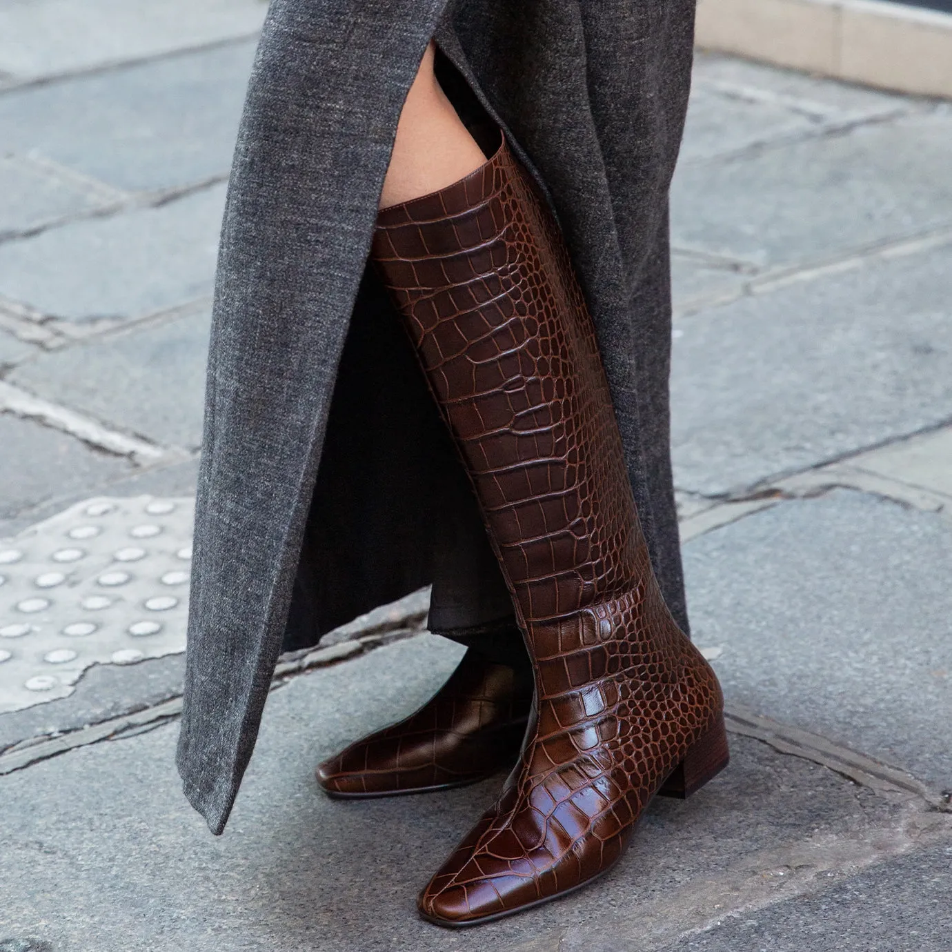 Beracamy Block Heel Knee Boot - Embossed Cacao