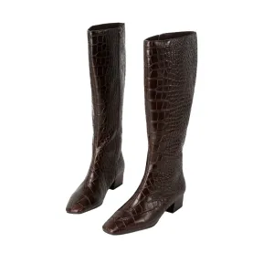 Beracamy Block Heel Knee Boot - Embossed Cacao