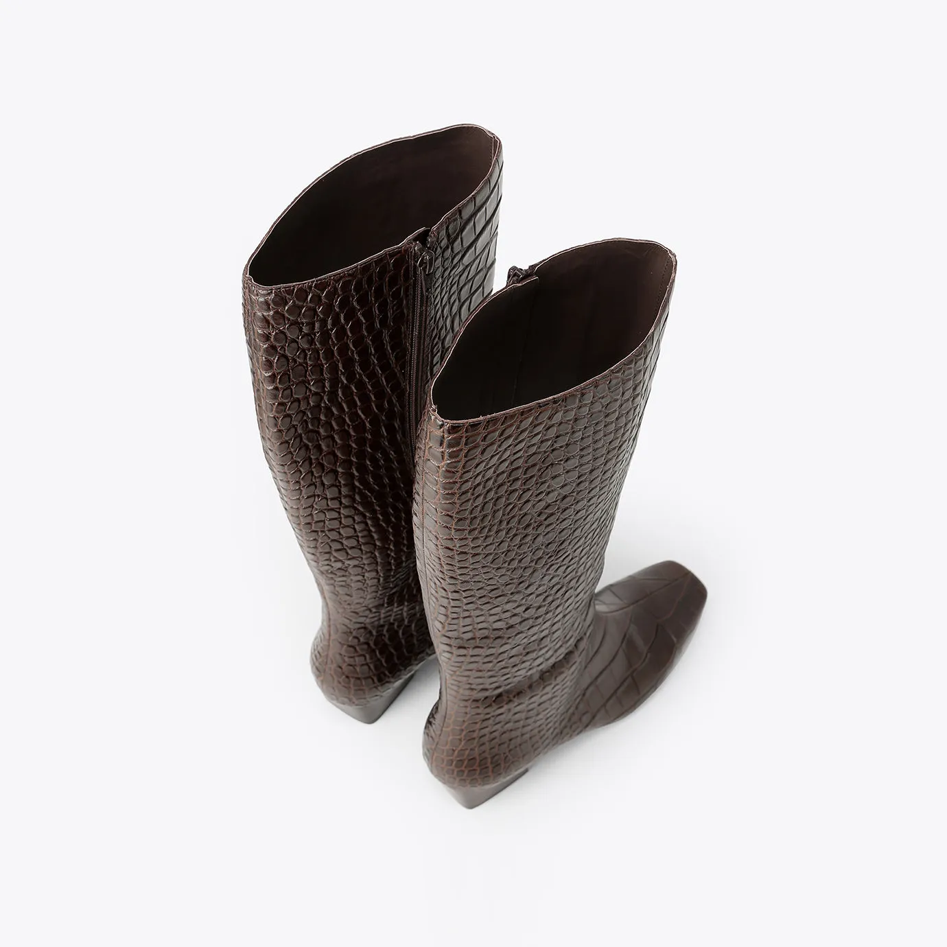Beracamy Block Heel Knee Boot - Embossed Cacao