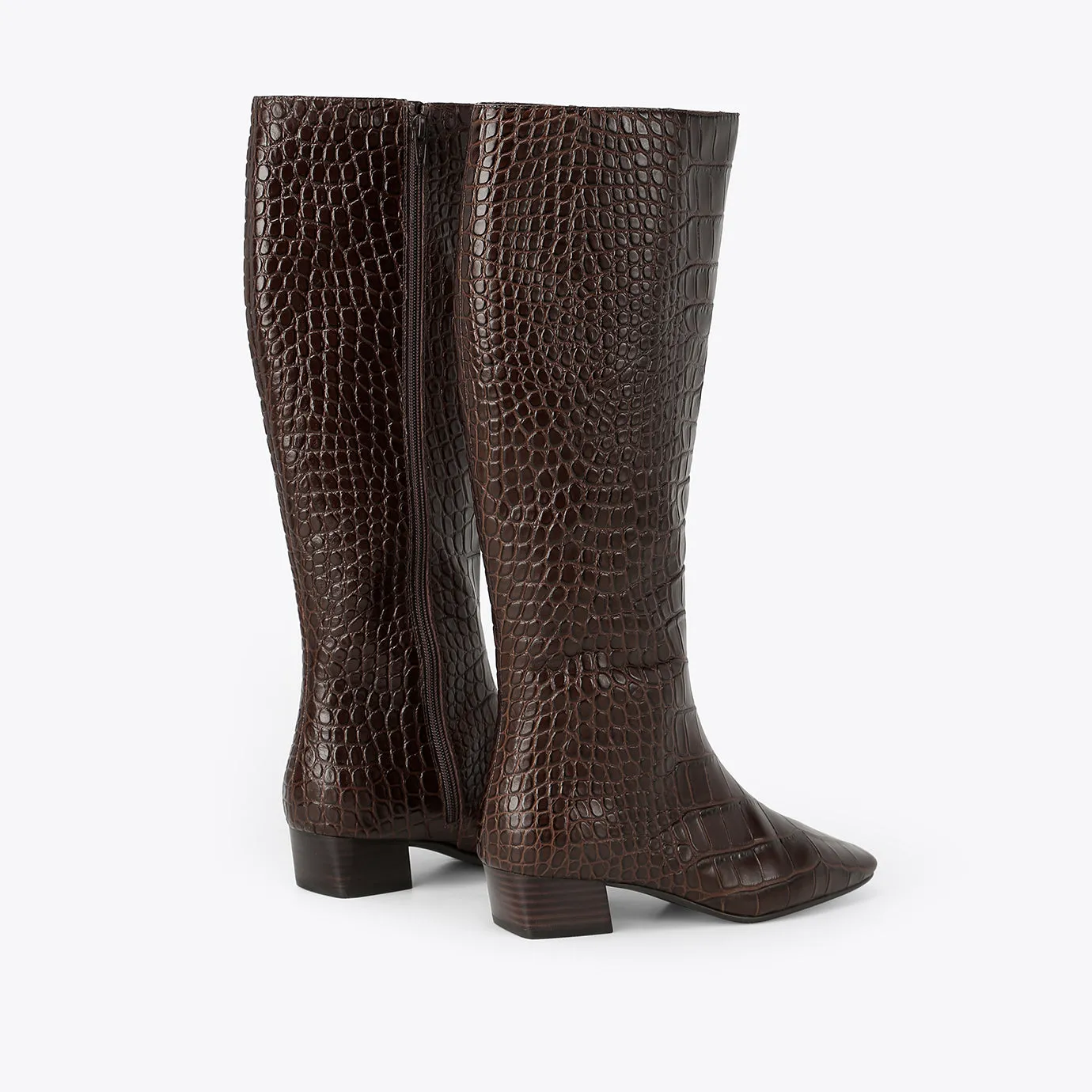 Beracamy Block Heel Knee Boot - Embossed Cacao