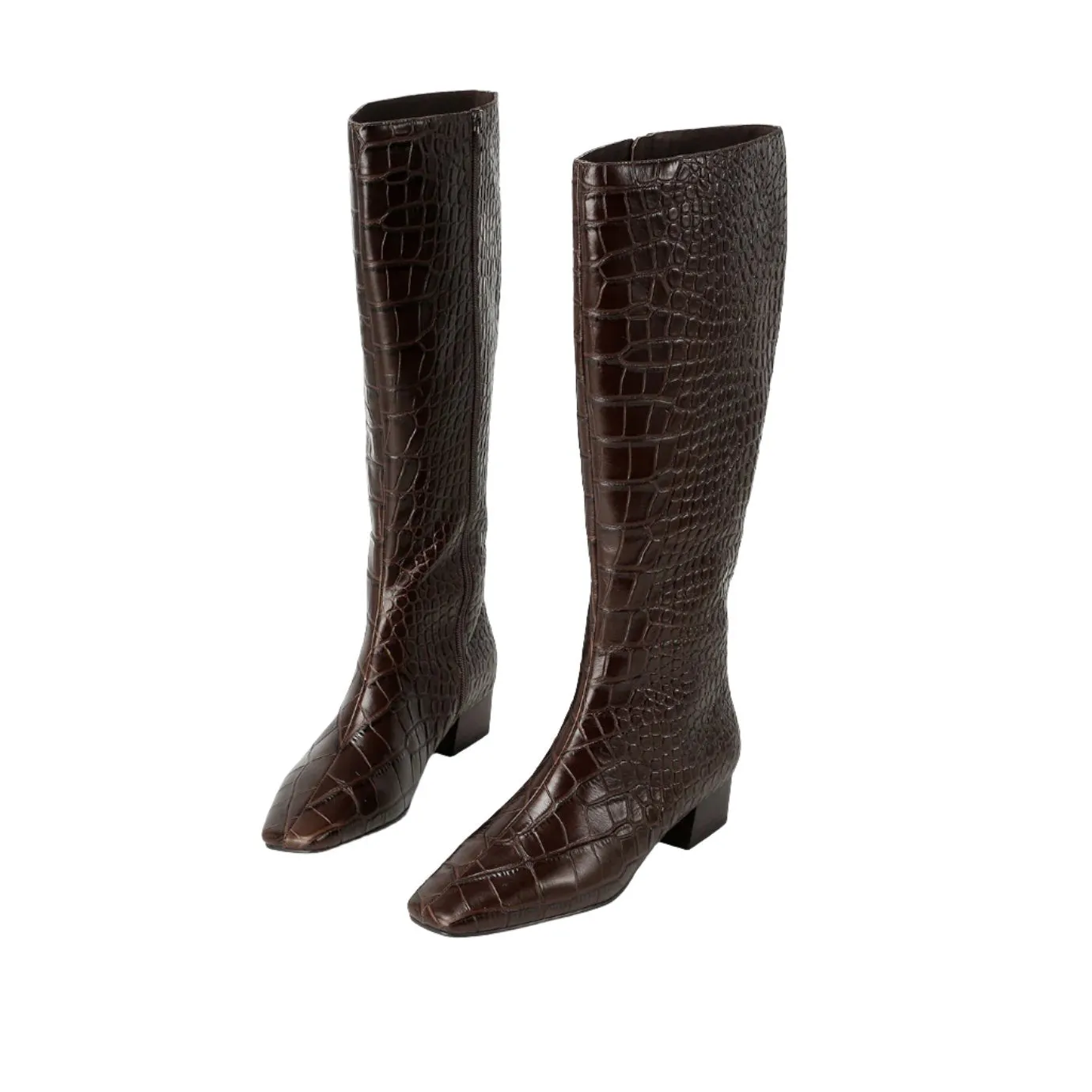 Beracamy Block Heel Knee Boot - Embossed Cacao