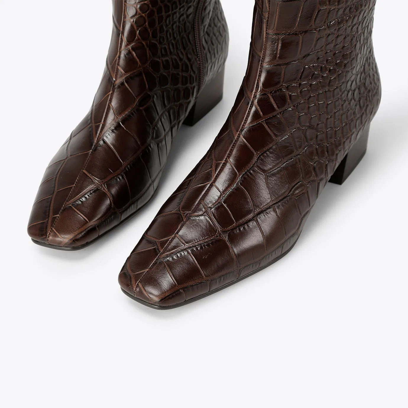 Beracamy Block Heel Knee Boot - Embossed Cacao