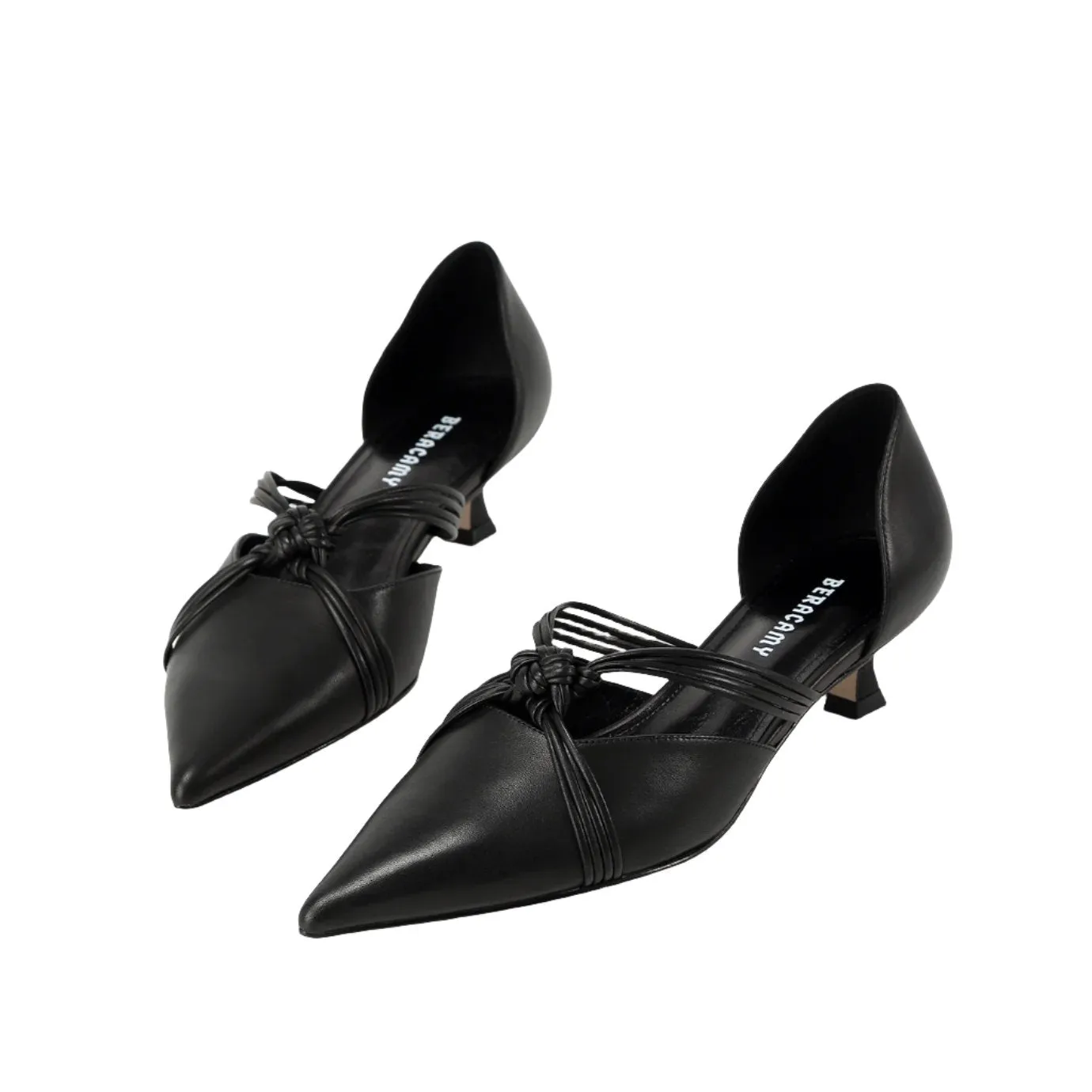 Beracamy Cross-Knotted Pointy Kitten Heel - Black