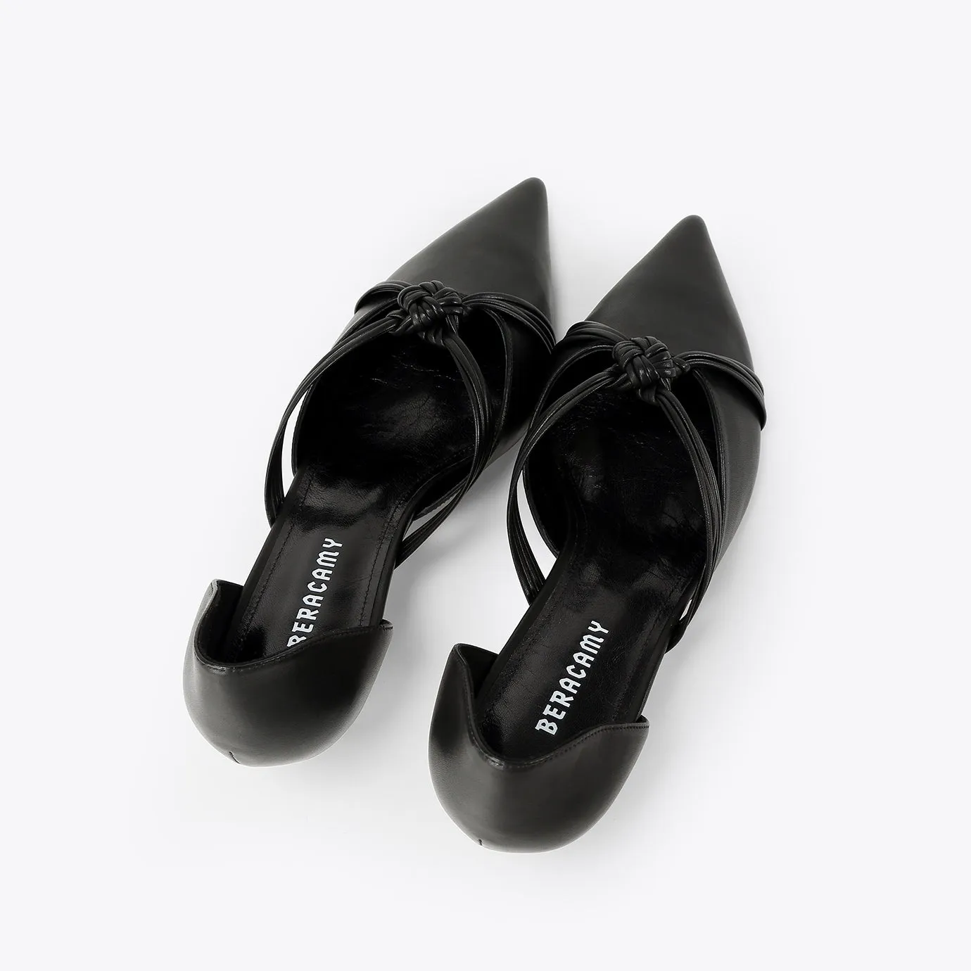 Beracamy Cross-Knotted Pointy Kitten Heel - Black