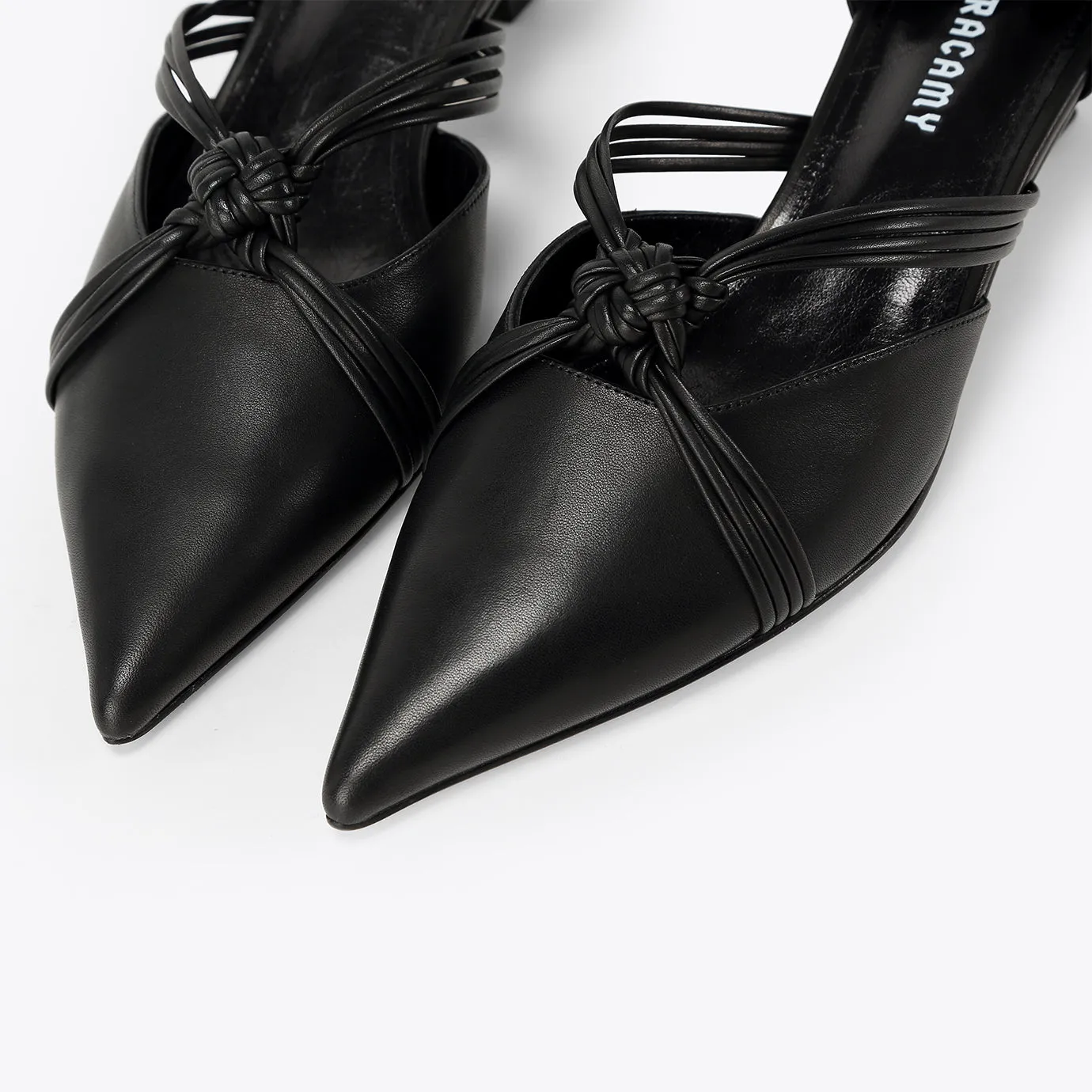 Beracamy Cross-Knotted Pointy Kitten Heel - Black
