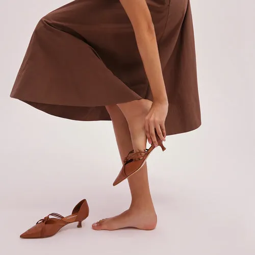 Beracamy Cross-Knotted Pointy Kitten Heel - Caramel 