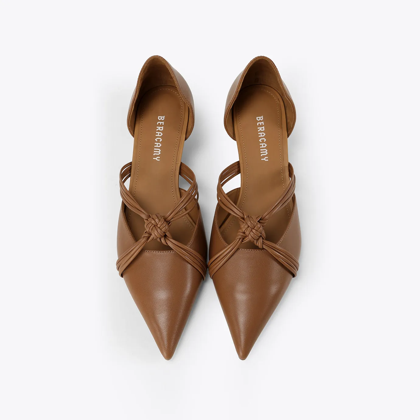 Beracamy Cross-Knotted Pointy Kitten Heel - Caramel 