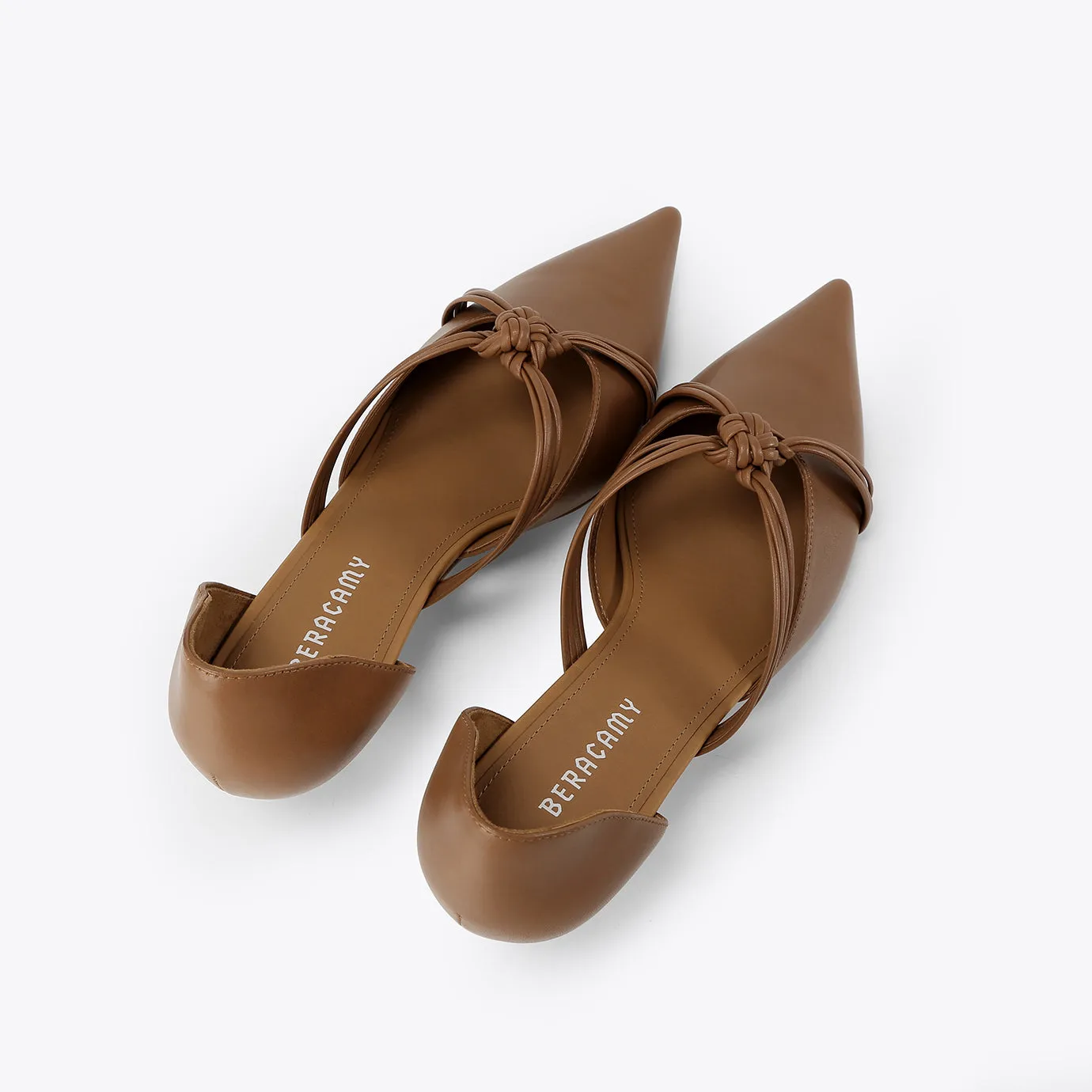 Beracamy Cross-Knotted Pointy Kitten Heel - Caramel 