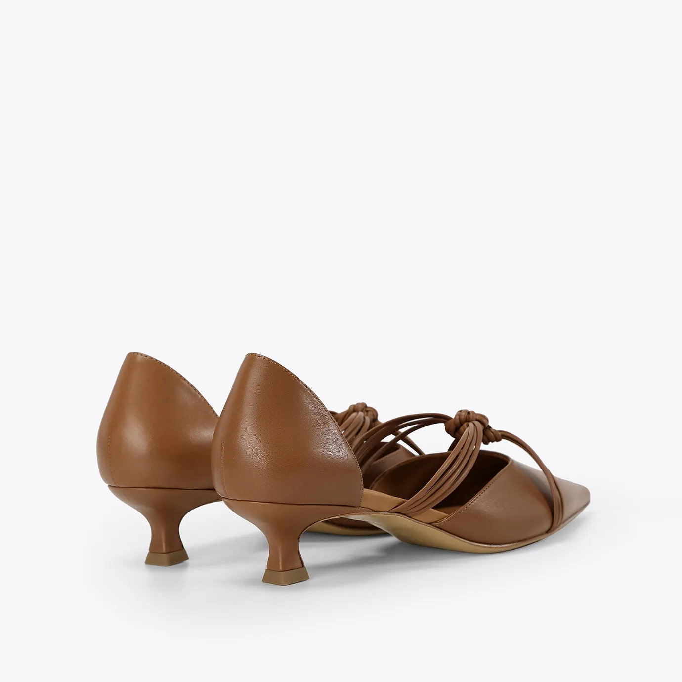 Beracamy Cross-Knotted Pointy Kitten Heel - Caramel 