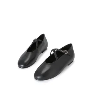 Beracamy Eyelets Cross-Band Round Ballerina - Black