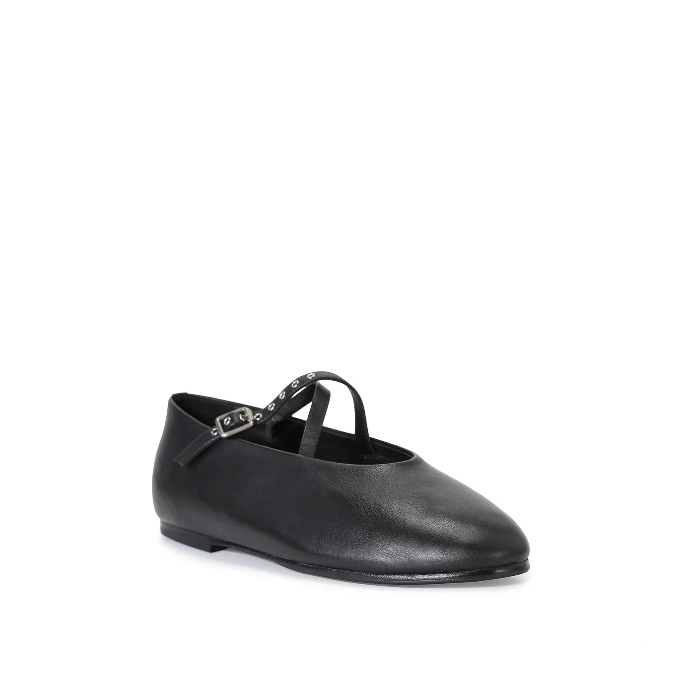 Beracamy Eyelets Cross-Band Round Ballerina - Black