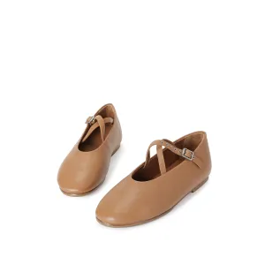 Beracamy Eyelets Cross-Band Round Ballerina - Caramel