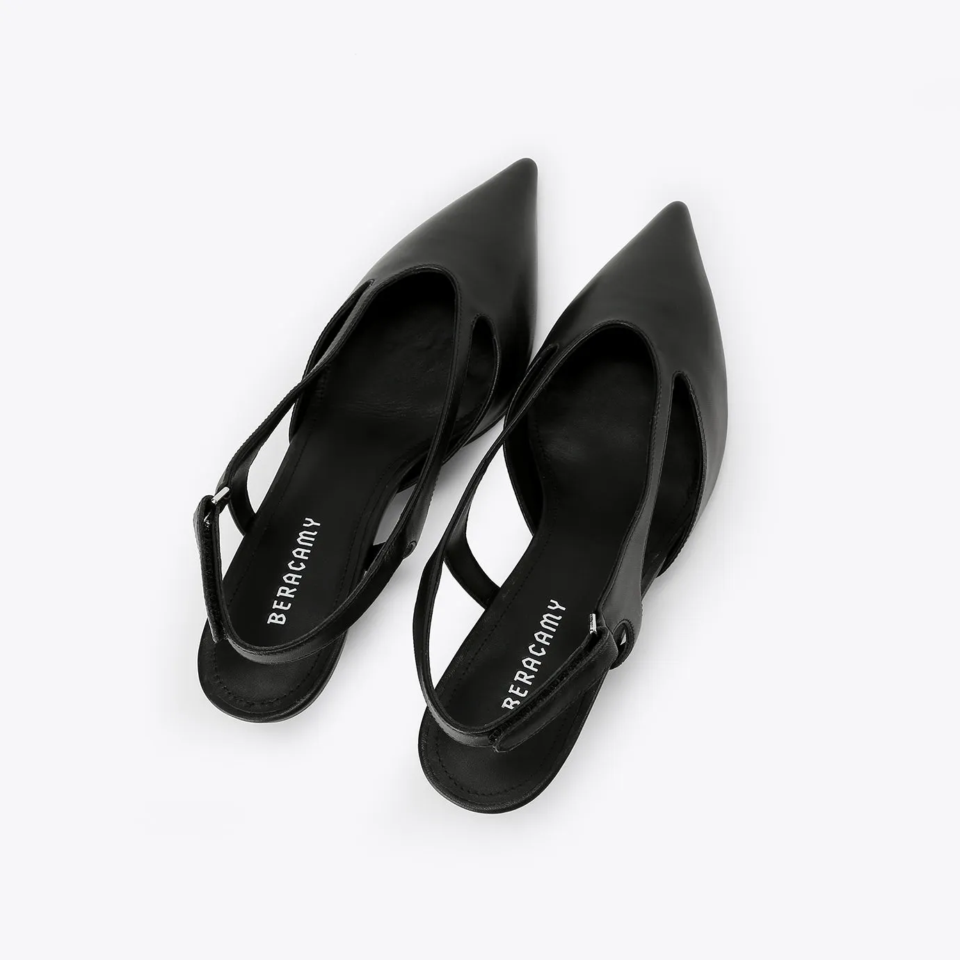 Beracamy Pointed Slingback Kitten Heel - Black