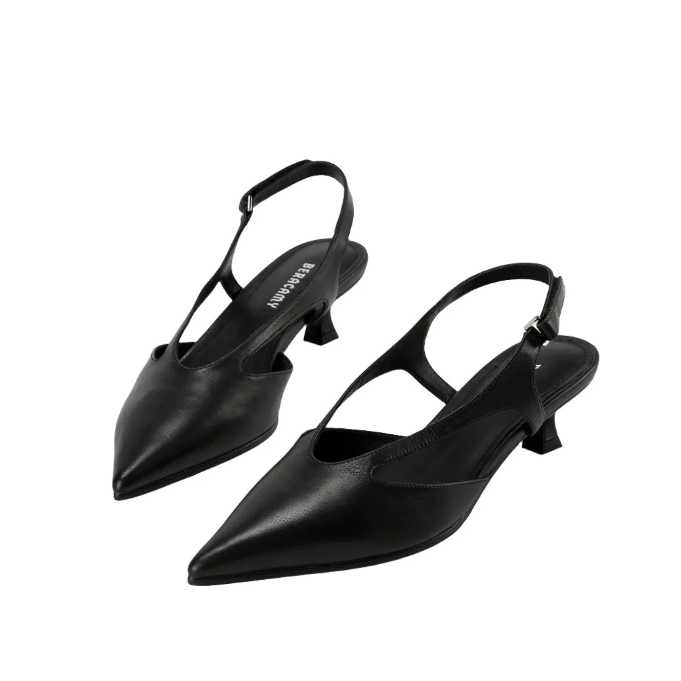 Beracamy Pointed Slingback Kitten Heel - Black