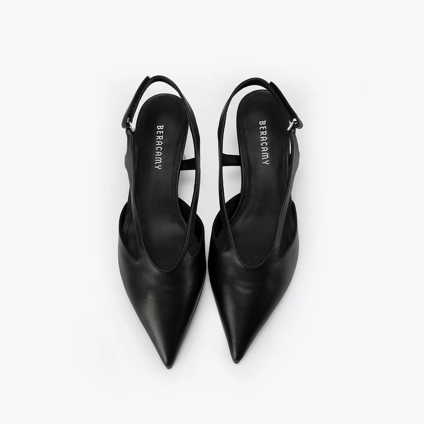 Beracamy Pointed Slingback Kitten Heel - Black