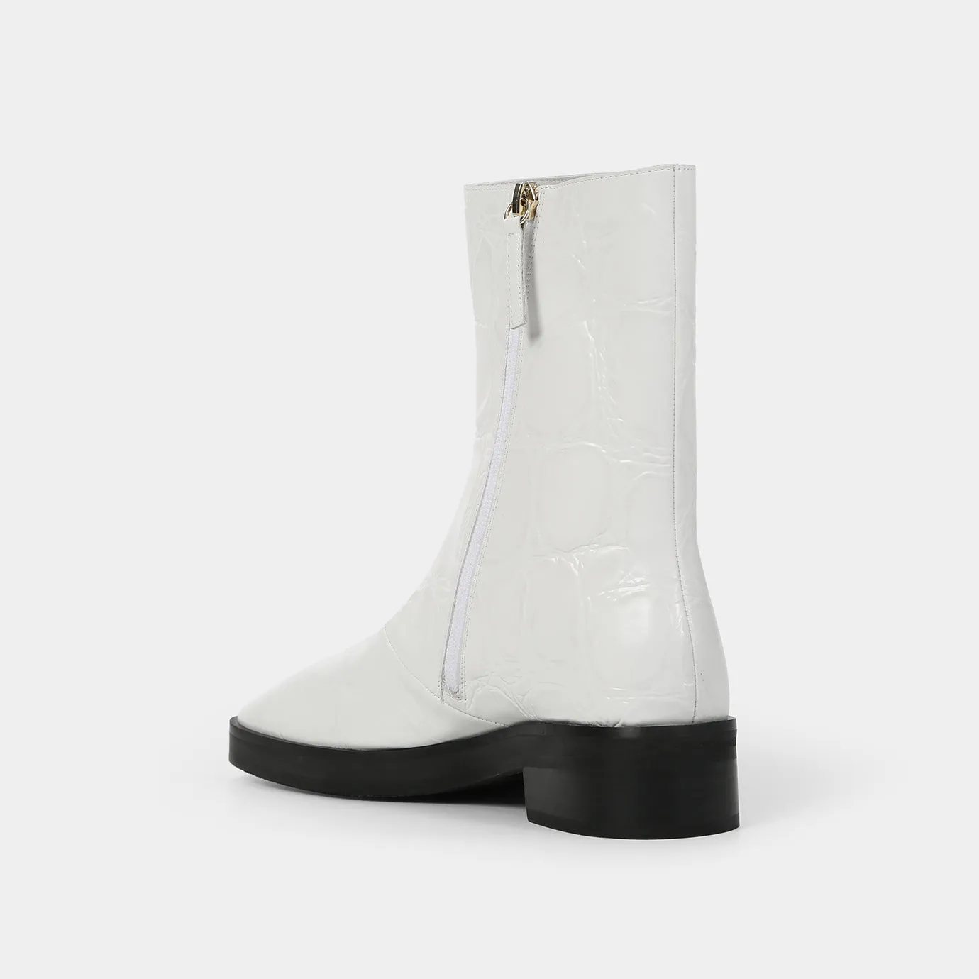 Beracamy QUENTIN Zip Ankle Boots - Croc-Embossed White