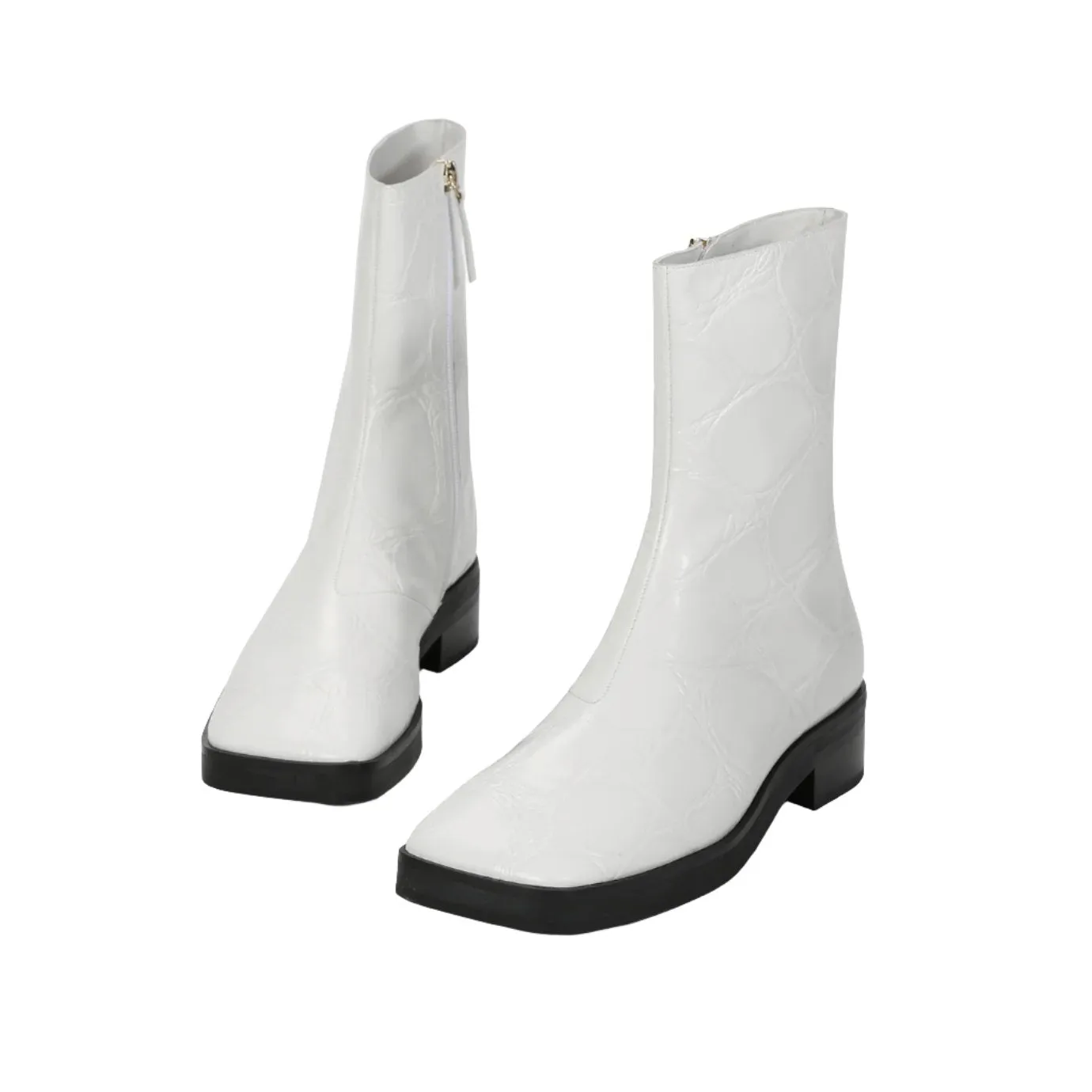Beracamy QUENTIN Zip Ankle Boots - Croc-Embossed White