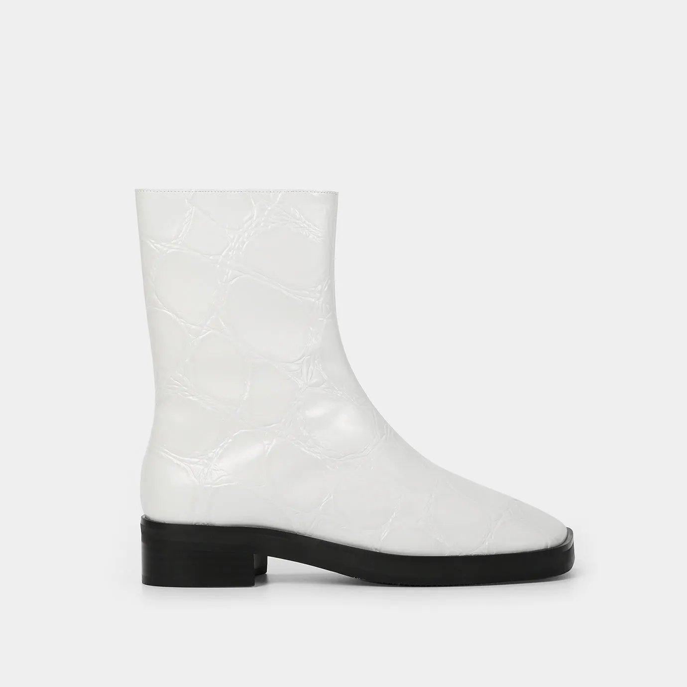 Beracamy QUENTIN Zip Ankle Boots - Croc-Embossed White