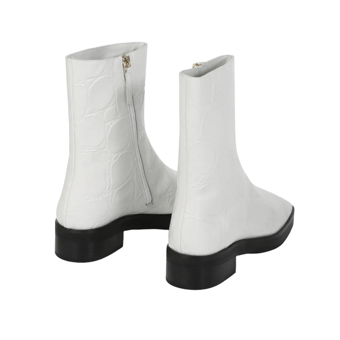 Beracamy QUENTIN Zip Ankle Boots - Croc-Embossed White