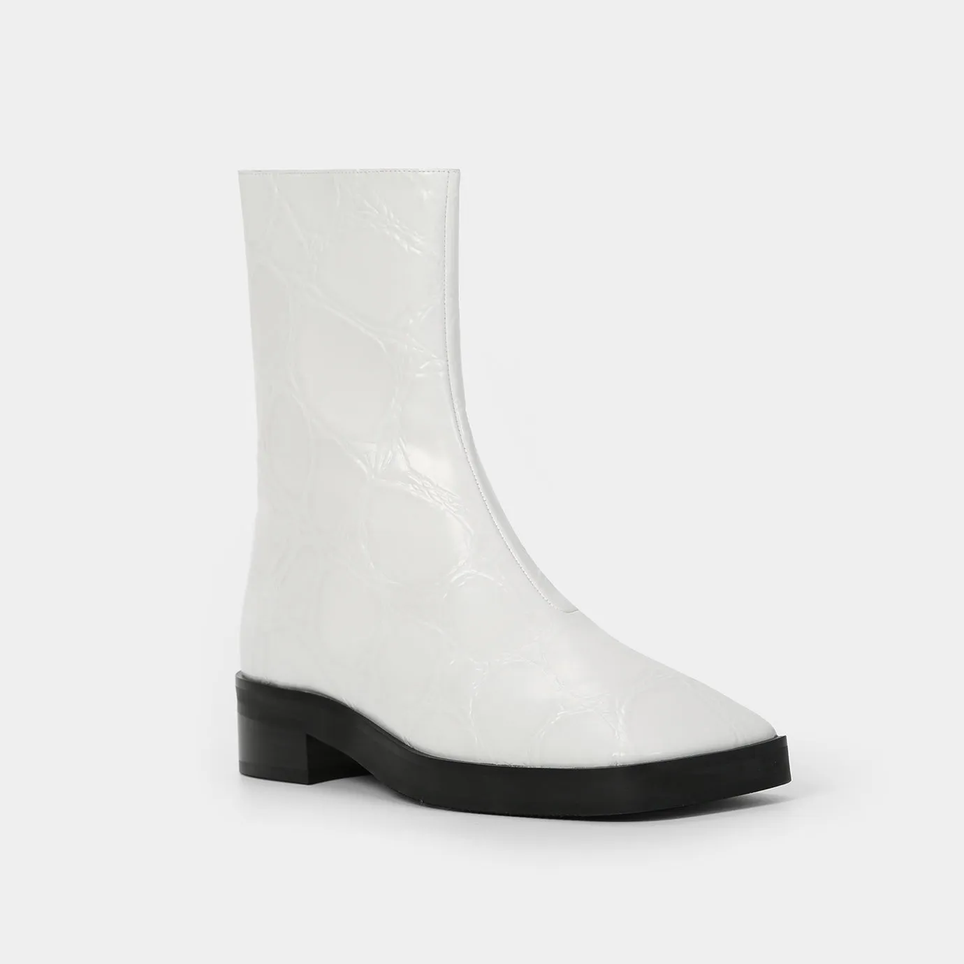 Beracamy QUENTIN Zip Ankle Boots - Croc-Embossed White