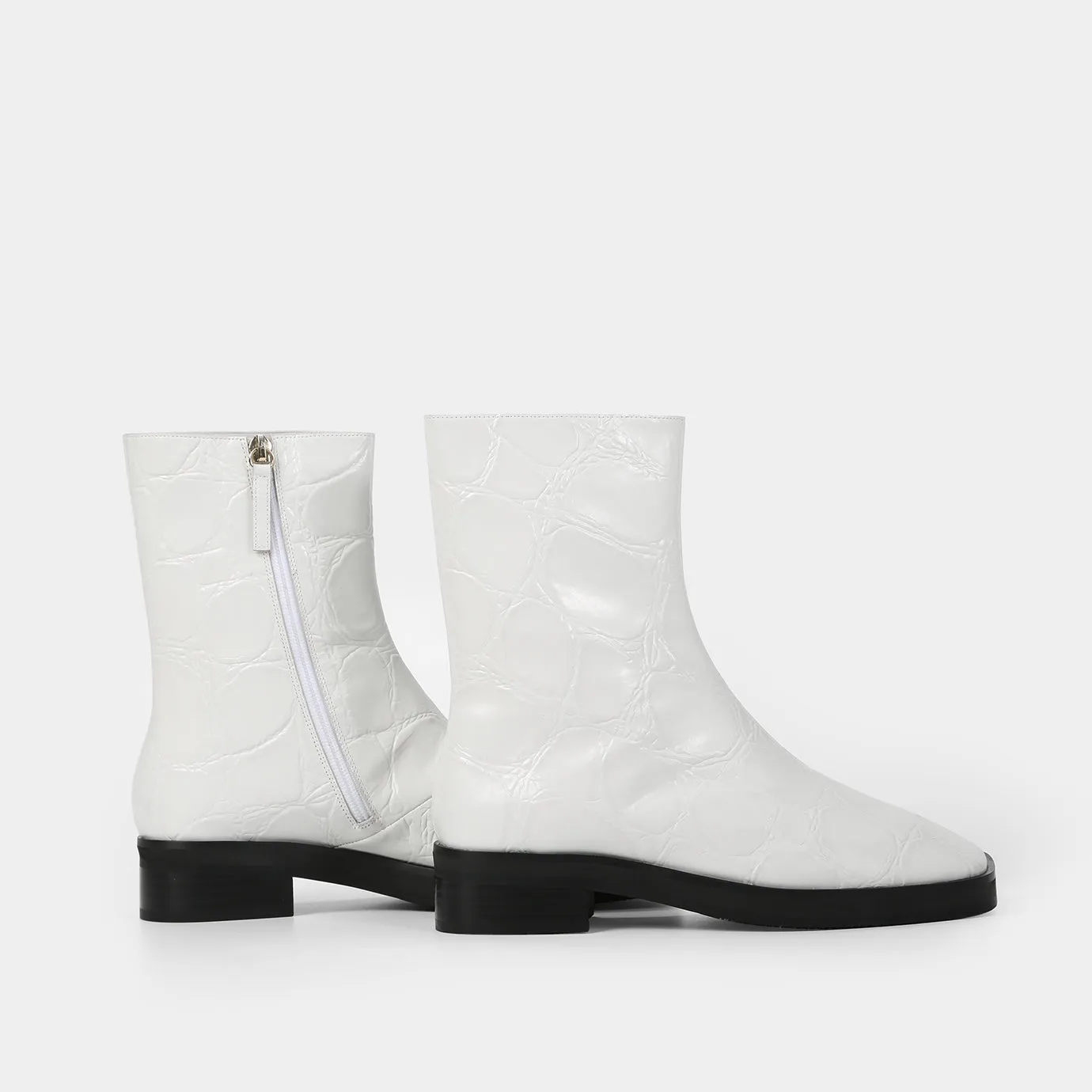 Beracamy QUENTIN Zip Ankle Boots - Croc-Embossed White