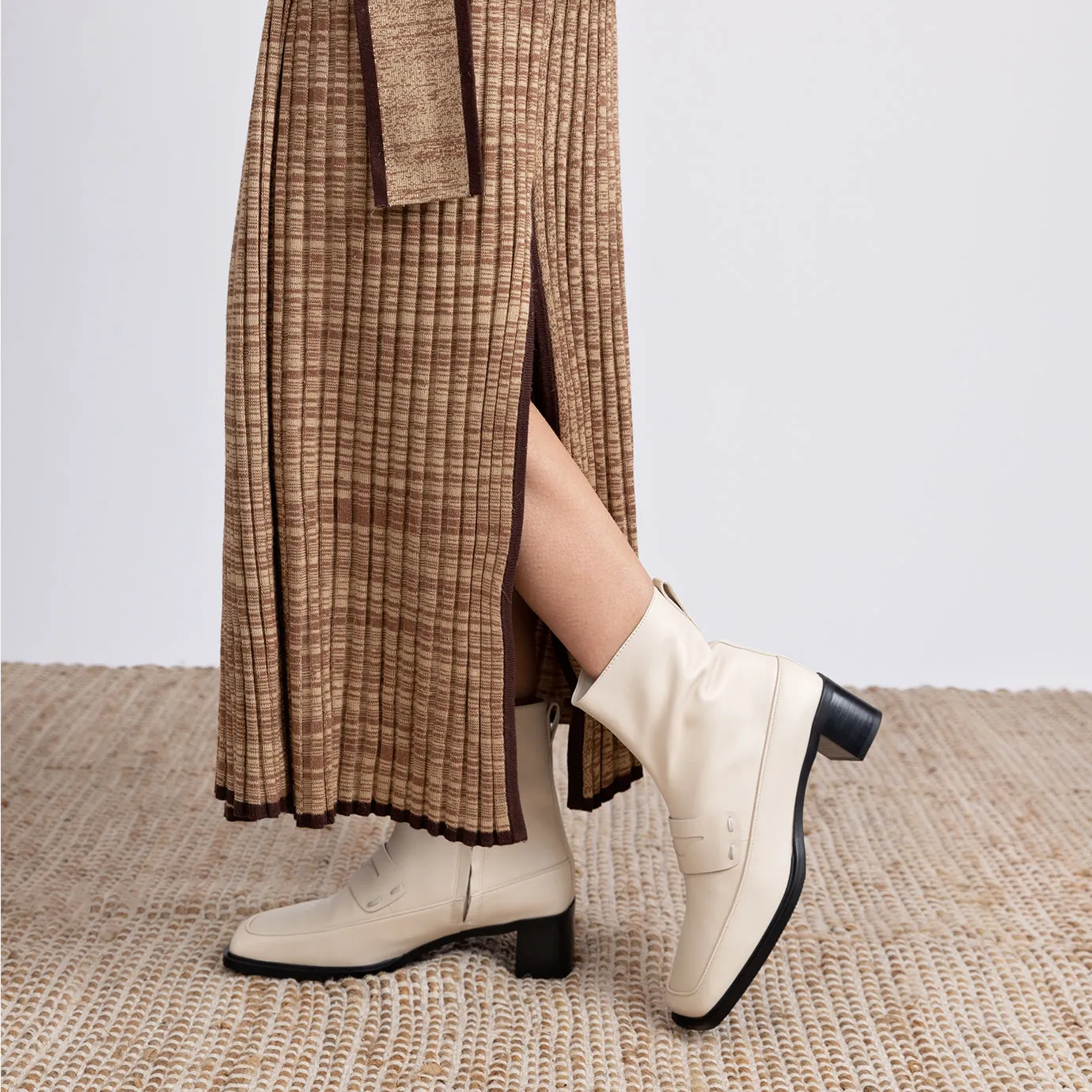 Beracamy Square Block Heel Boot - Cream Beige
