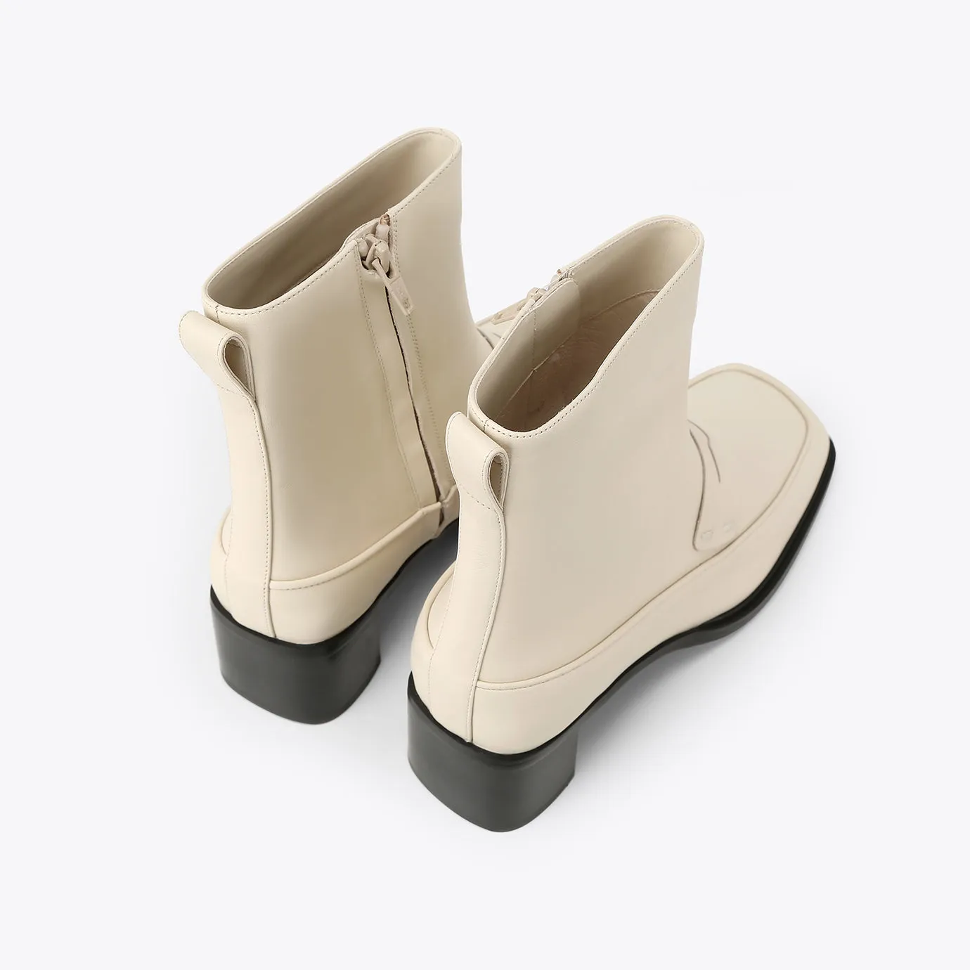 Beracamy Square Block Heel Boot - Cream Beige