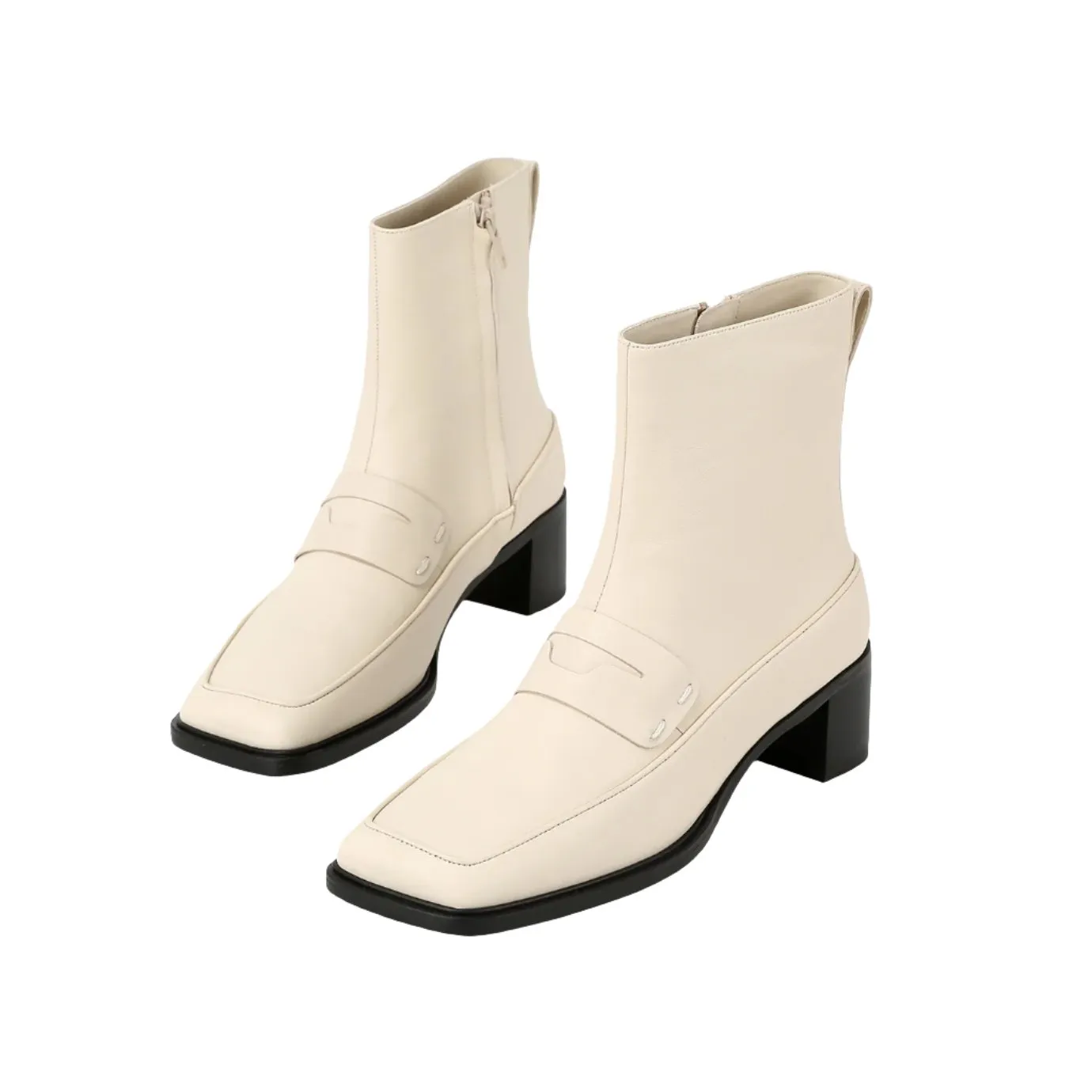 Beracamy Square Block Heel Boot - Cream Beige