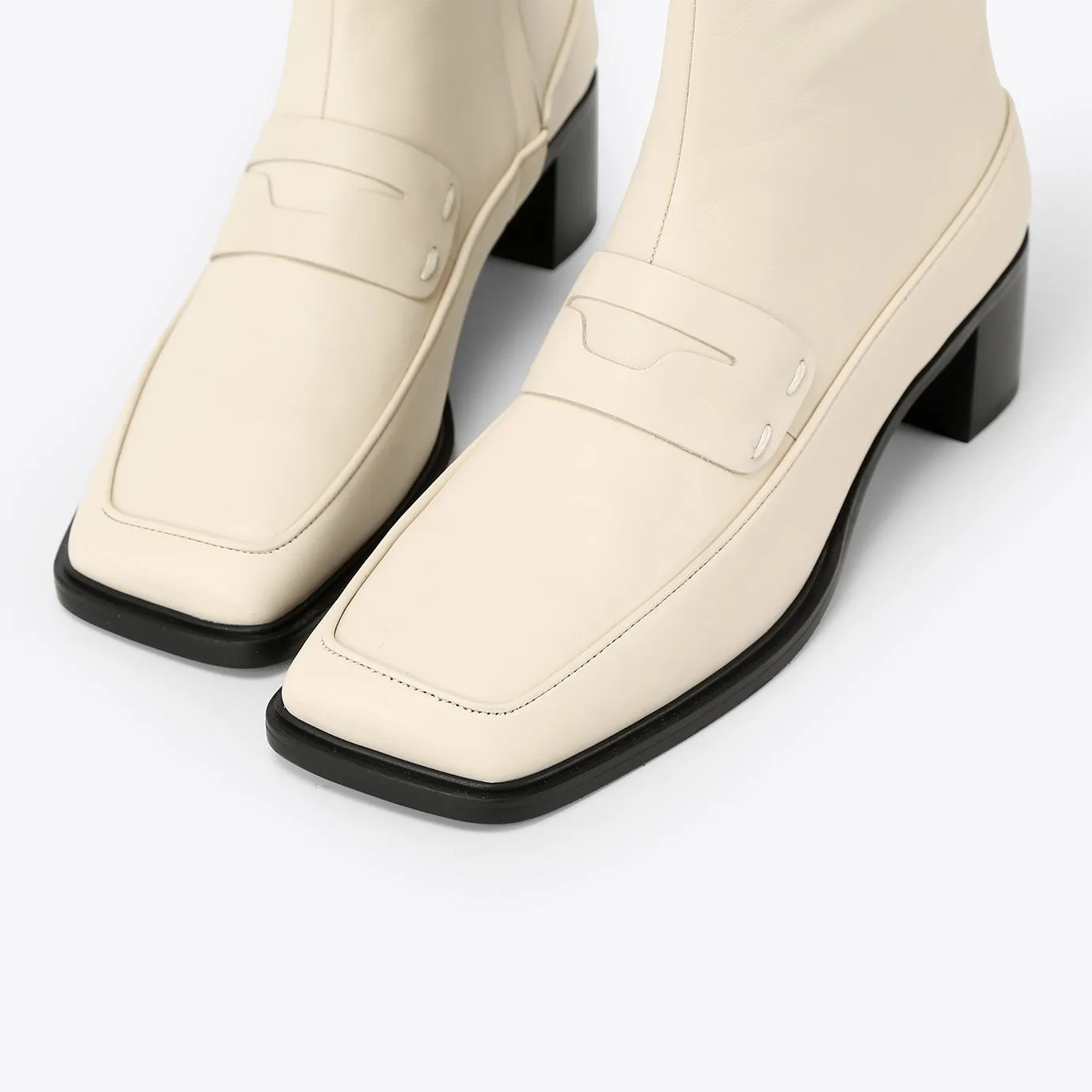 Beracamy Square Block Heel Boot - Cream Beige