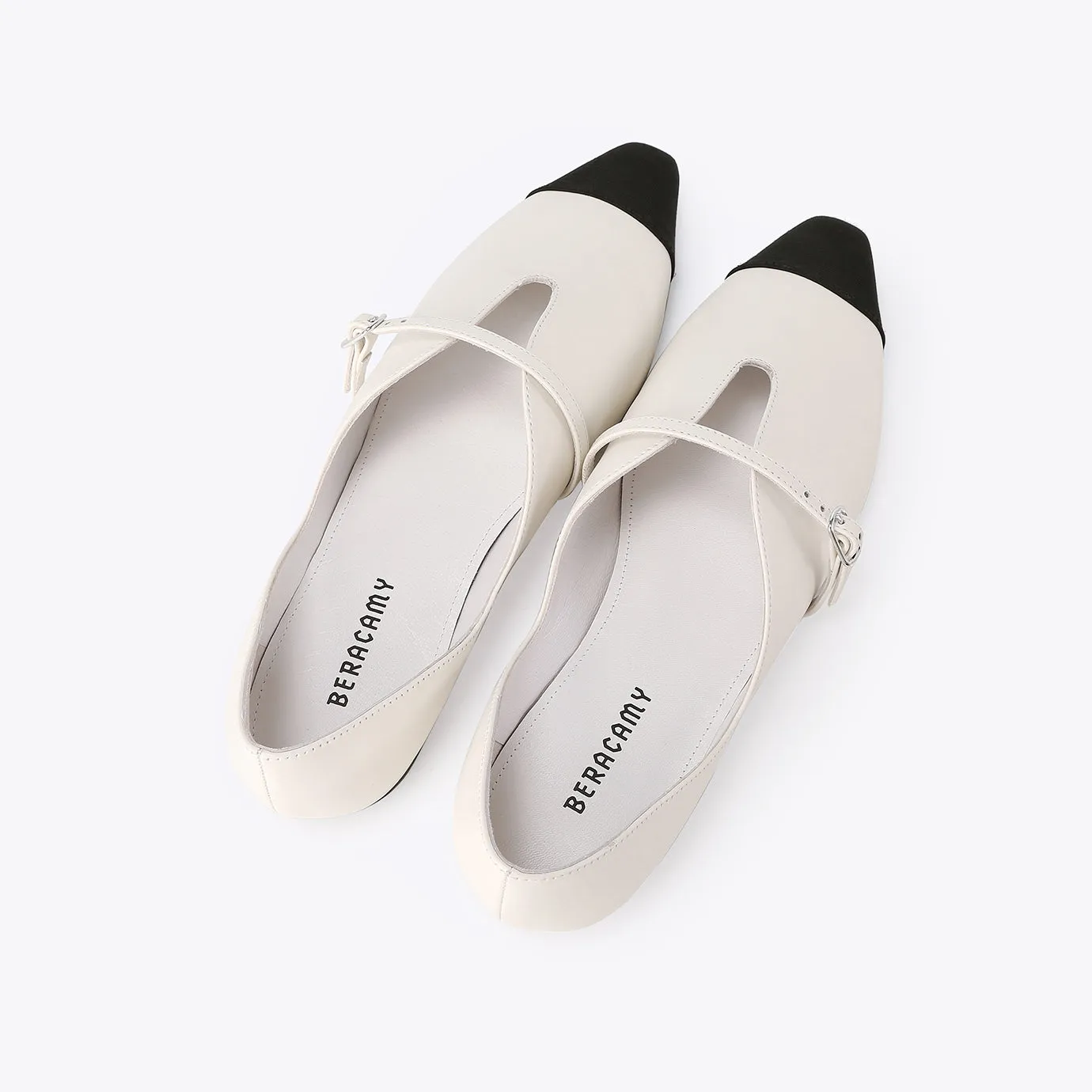 Beracamy V-Slit Mary Jane Flat  - White / Black