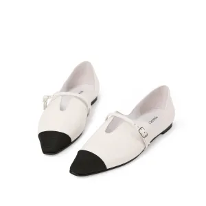 Beracamy V-Slit Mary Jane Flat  - White / Black