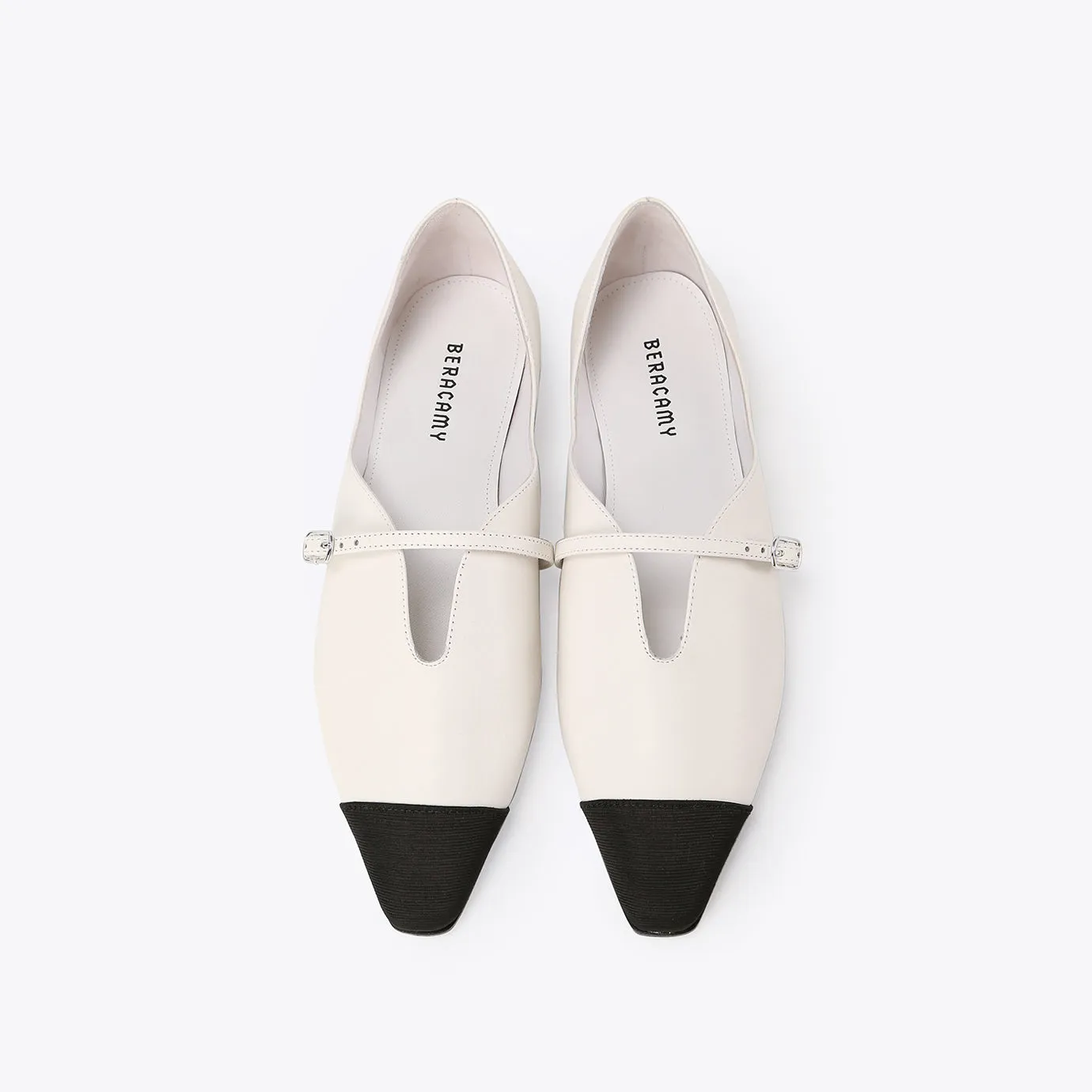 Beracamy V-Slit Mary Jane Flat  - White / Black