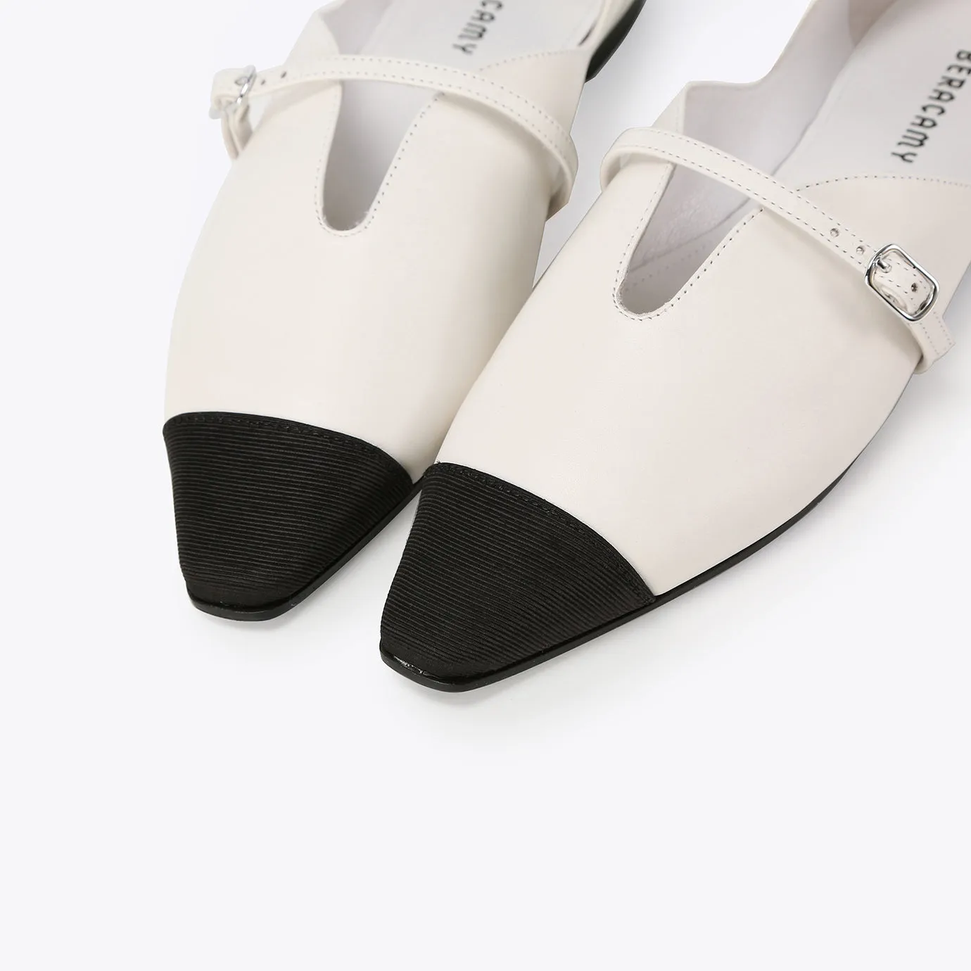 Beracamy V-Slit Mary Jane Flat  - White / Black