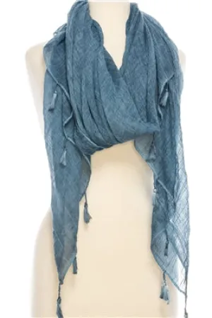 Scarf Stonewash Tassle Blue