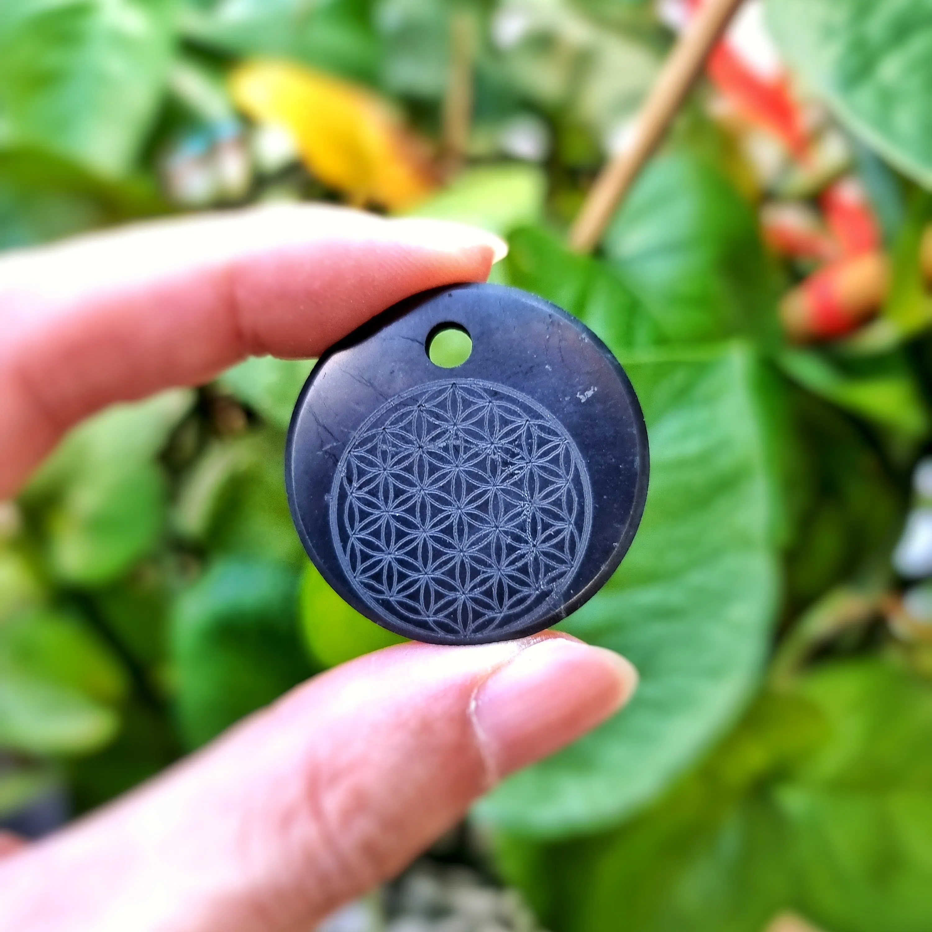 Shungite Flower of Life Pendant (Circle)